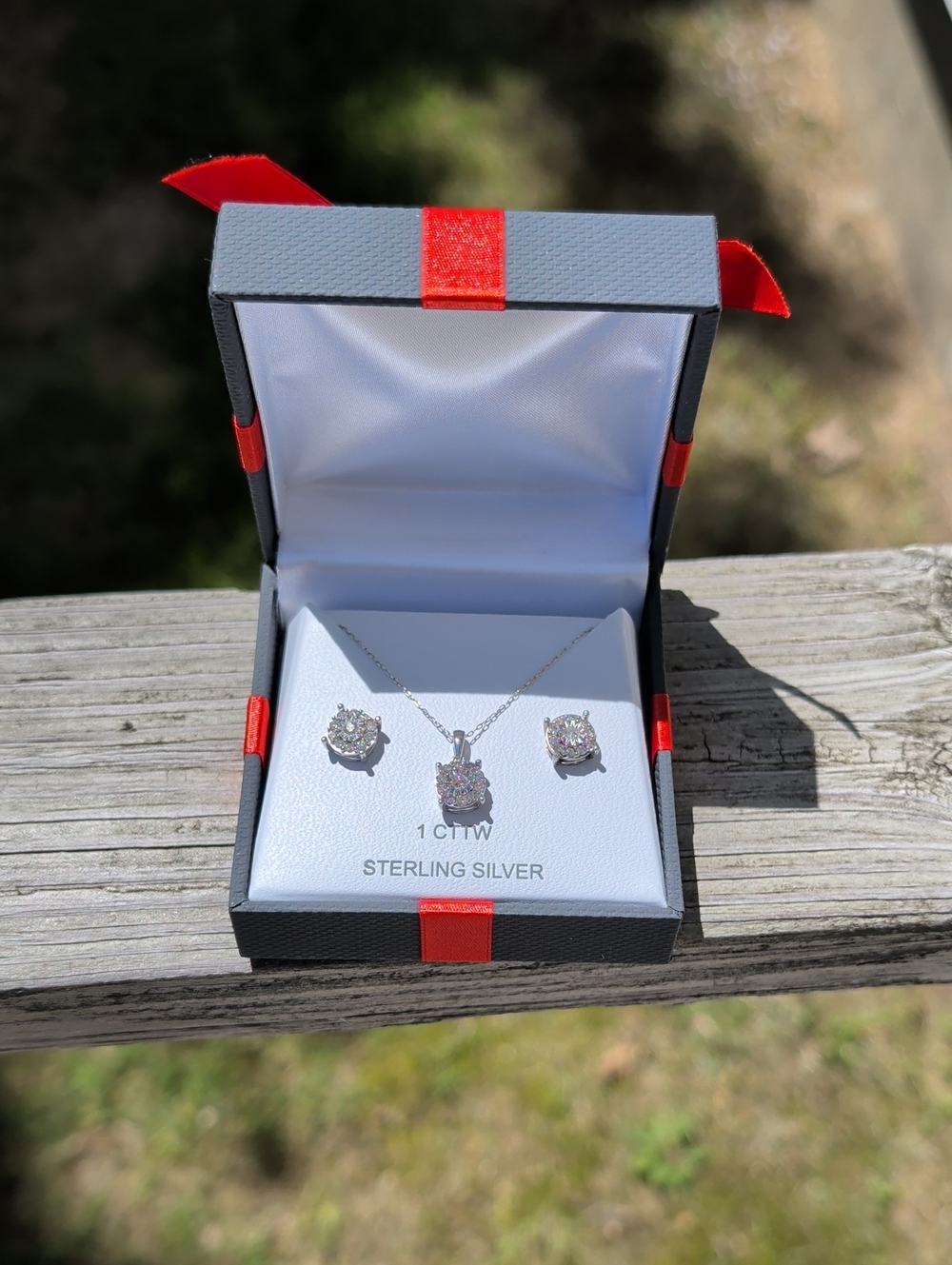 Sterling Silver 1 CTW Cubic Zirconia Necklace and Earring Set - White